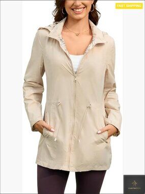 Long Lightweight Hooded Rain Jacket Waterproof Windbreaker Trench Coat Travel